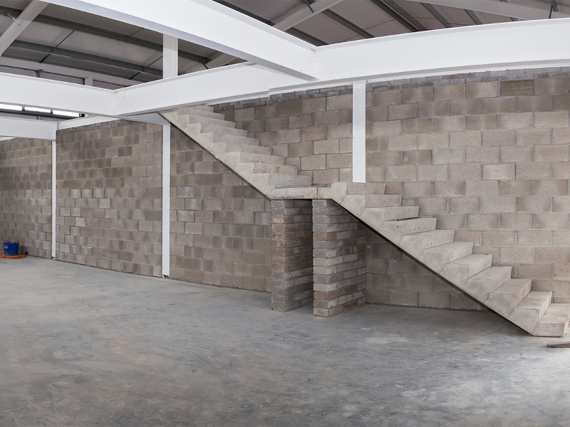partition block work complete and stairs are installed