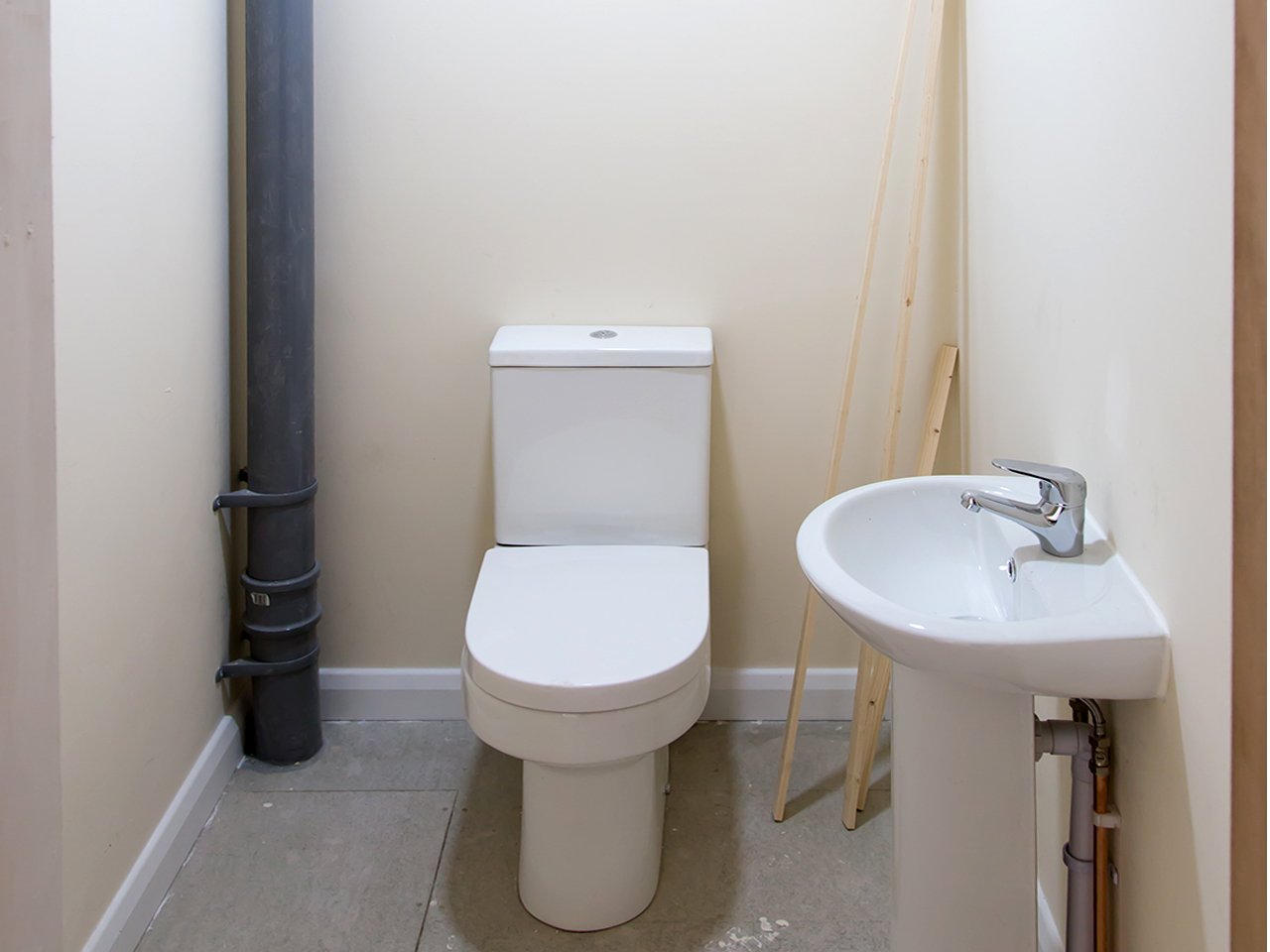 toilet appliances are installed and decorated
