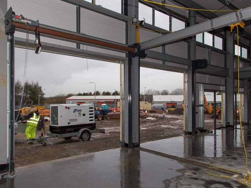 roller and entrance doors being fitted